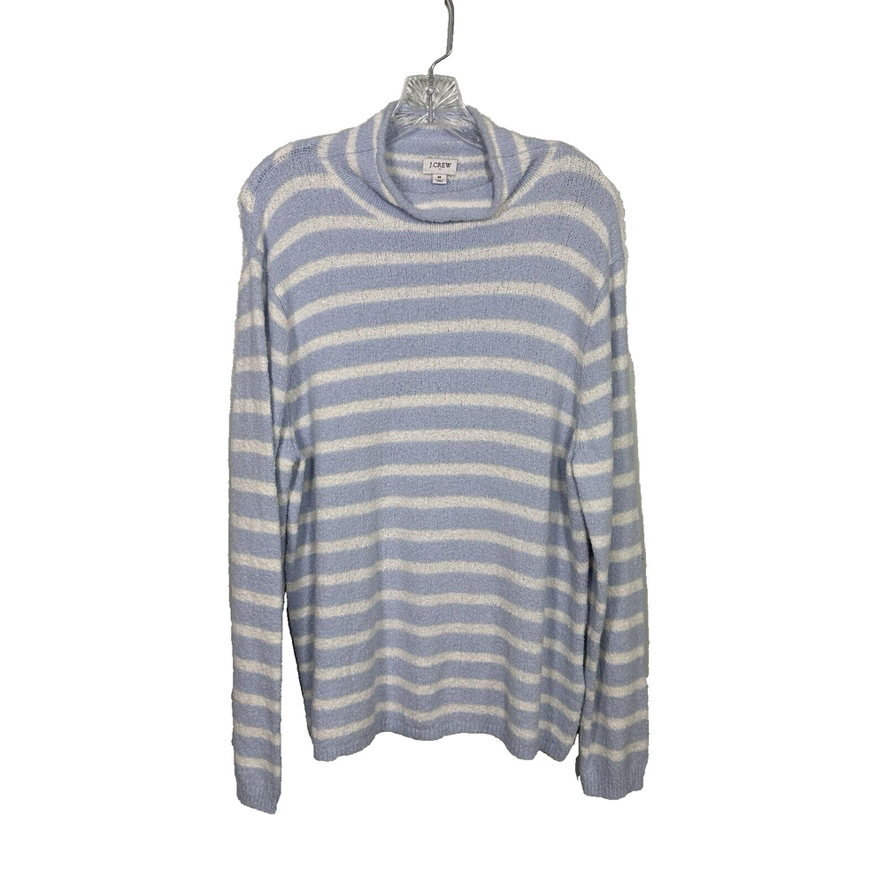 J Crew M Cozy Rollneck Pullover Sweater Stripe Knit Blue White Boxy Slouch BJ855